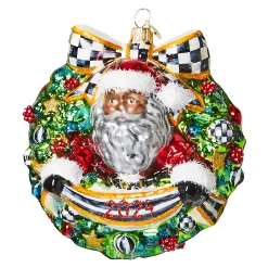 MacKenzie-Childs Holiday<2024 Black Santa Glass Wreath Ornament