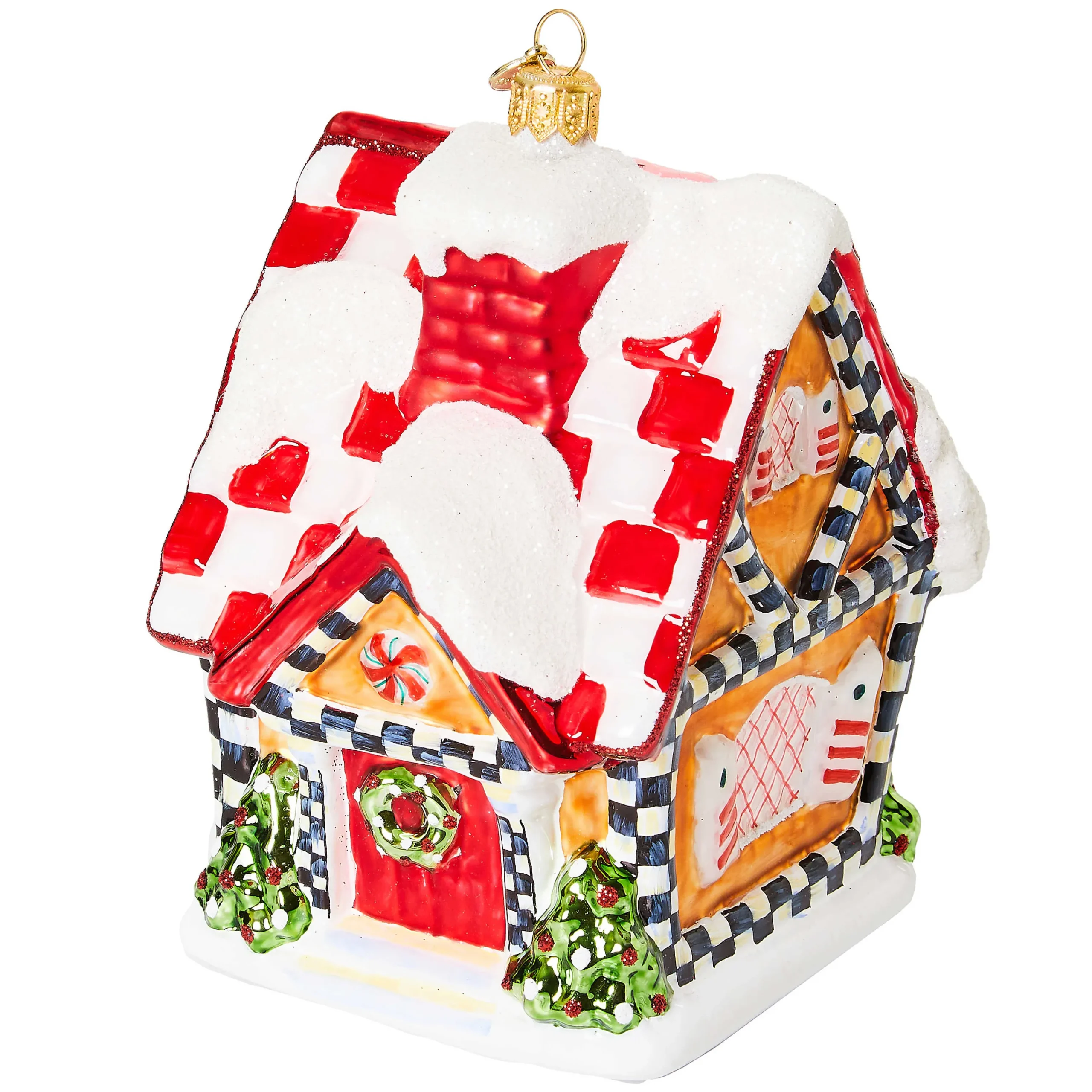 MacKenzie-Childs Holiday<Bake Shop Gingerbread Cottage Glass Ornament