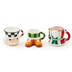 MacKenzie-Childs Holiday|Drinkware<Bake Shop Nutcracker Stacking Mugs, Set of 3