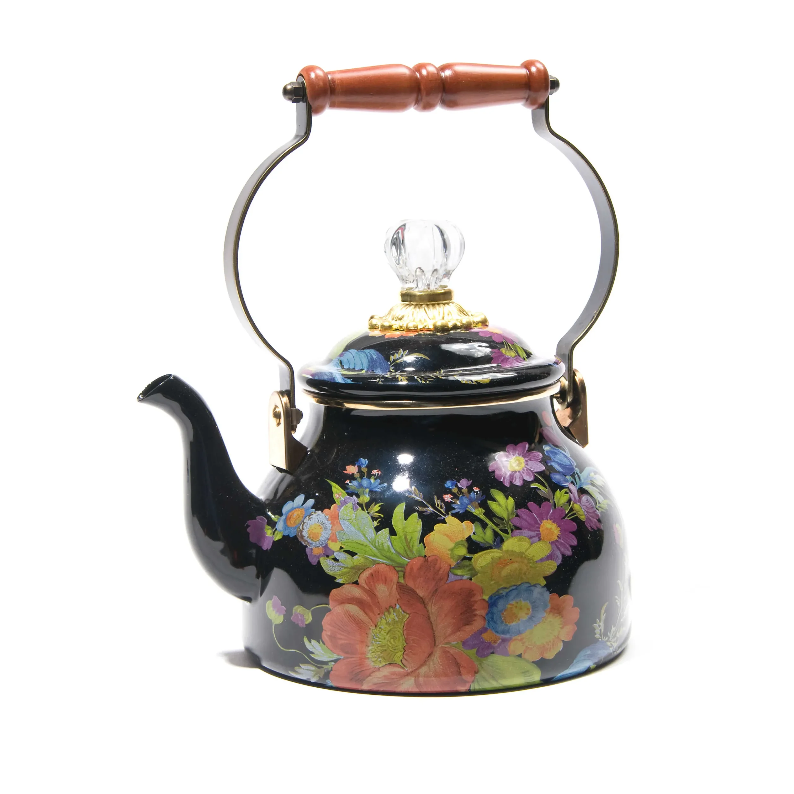MacKenzie-Childs The Coffee Shop|Tea Kettles<Black Flower Market 2 Quart Tea Kettle