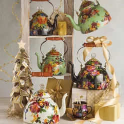 MacKenzie-Childs The Coffee Shop|Tea Kettles<Black Flower Market 2 Quart Tea Kettle