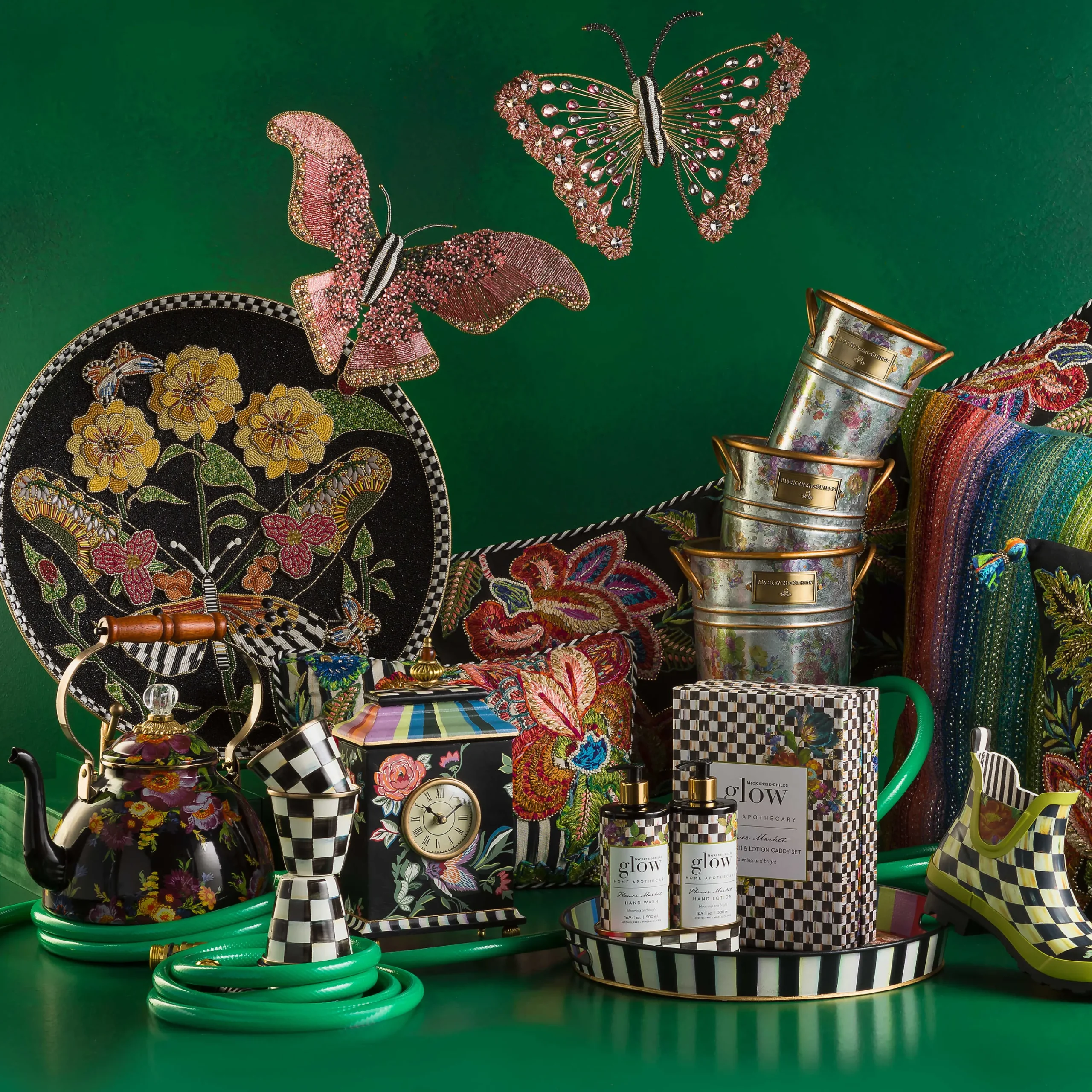 MacKenzie-Childs The Coffee Shop|Tea Kettles<Black Flower Market 2 Quart Tea Kettle