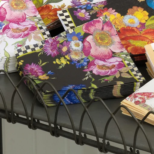 MacKenzie-Childs Bar Entertaining<Black Flower Market Cocktail Paper Napkins