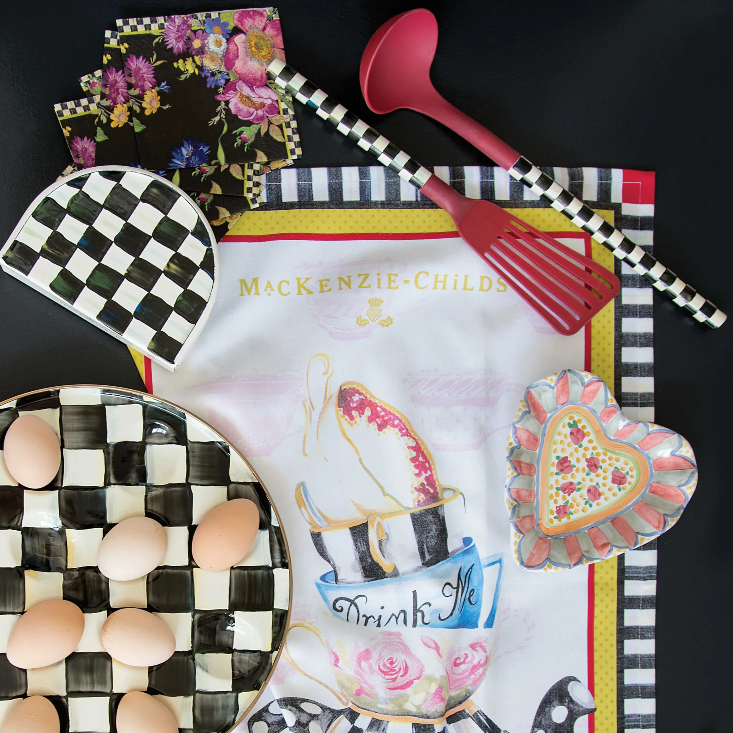 MacKenzie-Childs Bar Entertaining<Black Flower Market Cocktail Paper Napkins
