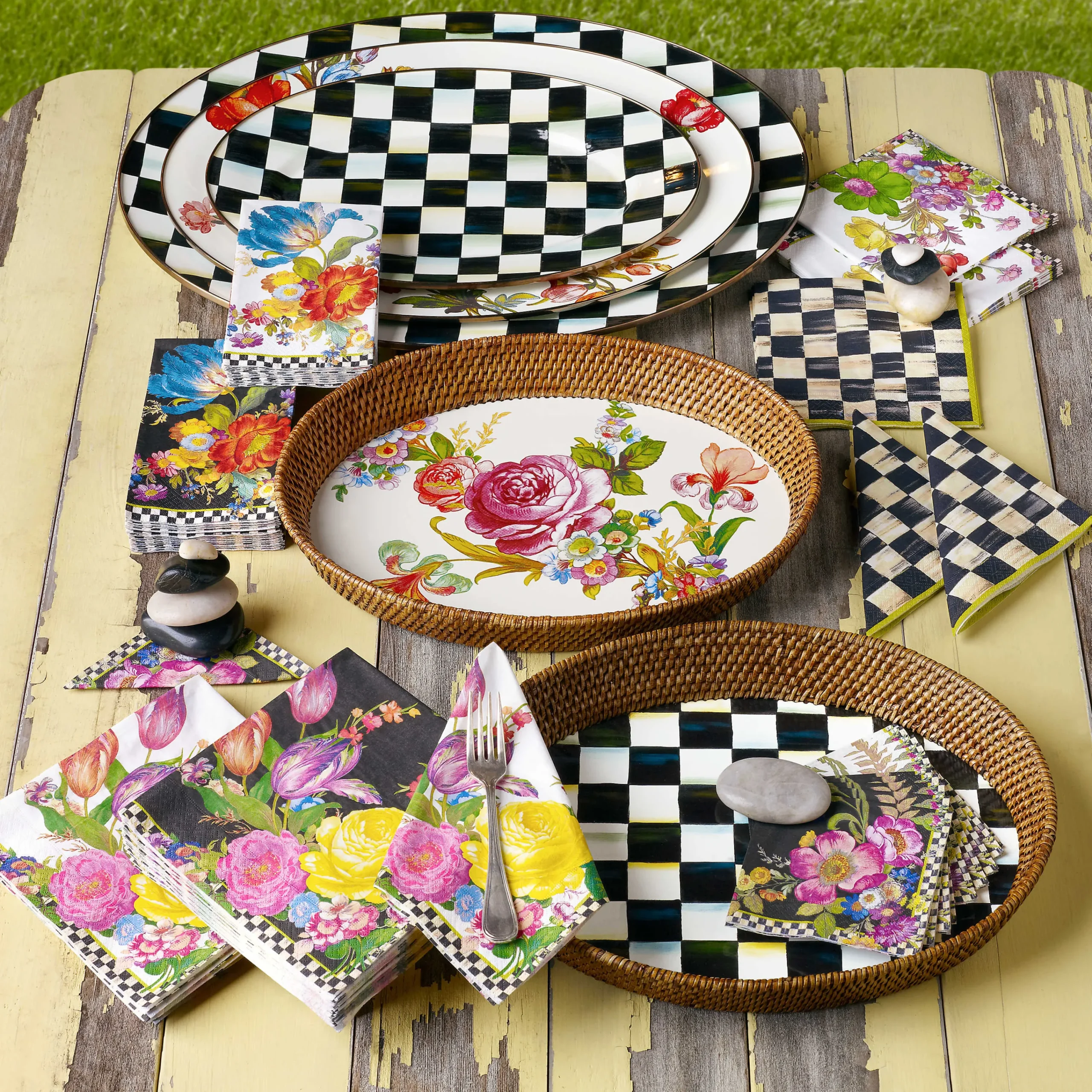MacKenzie-Childs Bar Entertaining<Black Flower Market Cocktail Paper Napkins