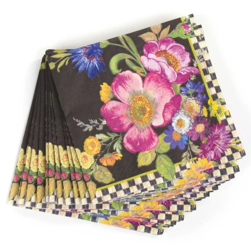 MacKenzie-Childs Bar Entertaining<Black Flower Market Cocktail Paper Napkins