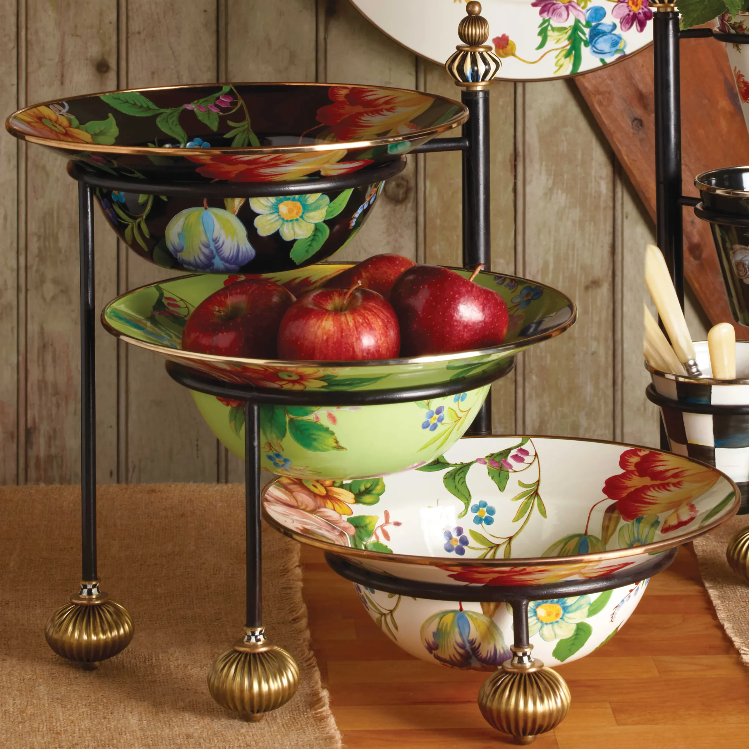 MacKenzie-Childs Serveware<Black Flower Market Serving Bowl