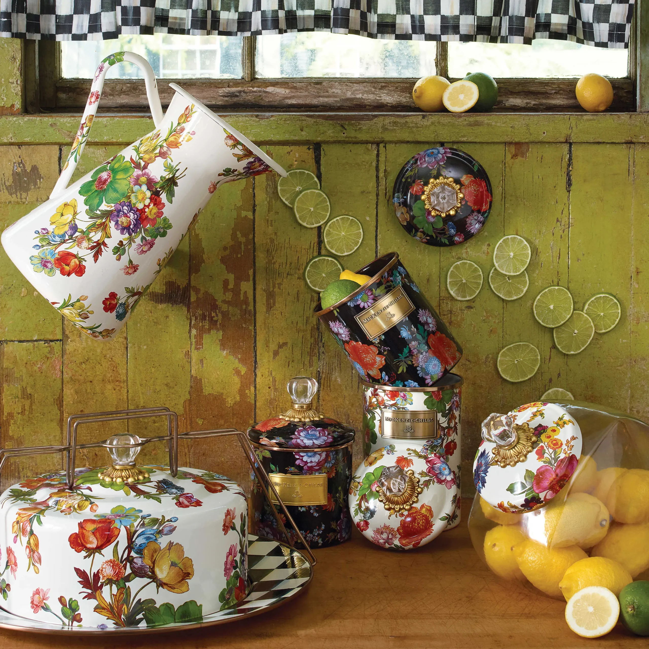 MacKenzie-Childs Room Accents|Kitchen Storage & Organization<Black Flower Market Small Canister