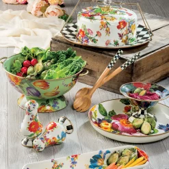 MacKenzie-Childs Serveware<Black Flower Market Small Compote