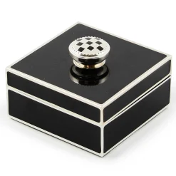 MacKenzie-Childs Room Accents<Black Silver Plated Trinket Box with Check Knob