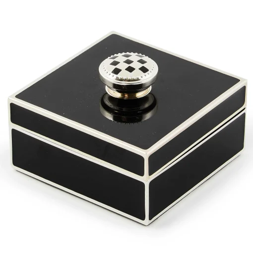 MacKenzie-Childs Room Accents<Black Silver Plated Trinket Box with Check Knob