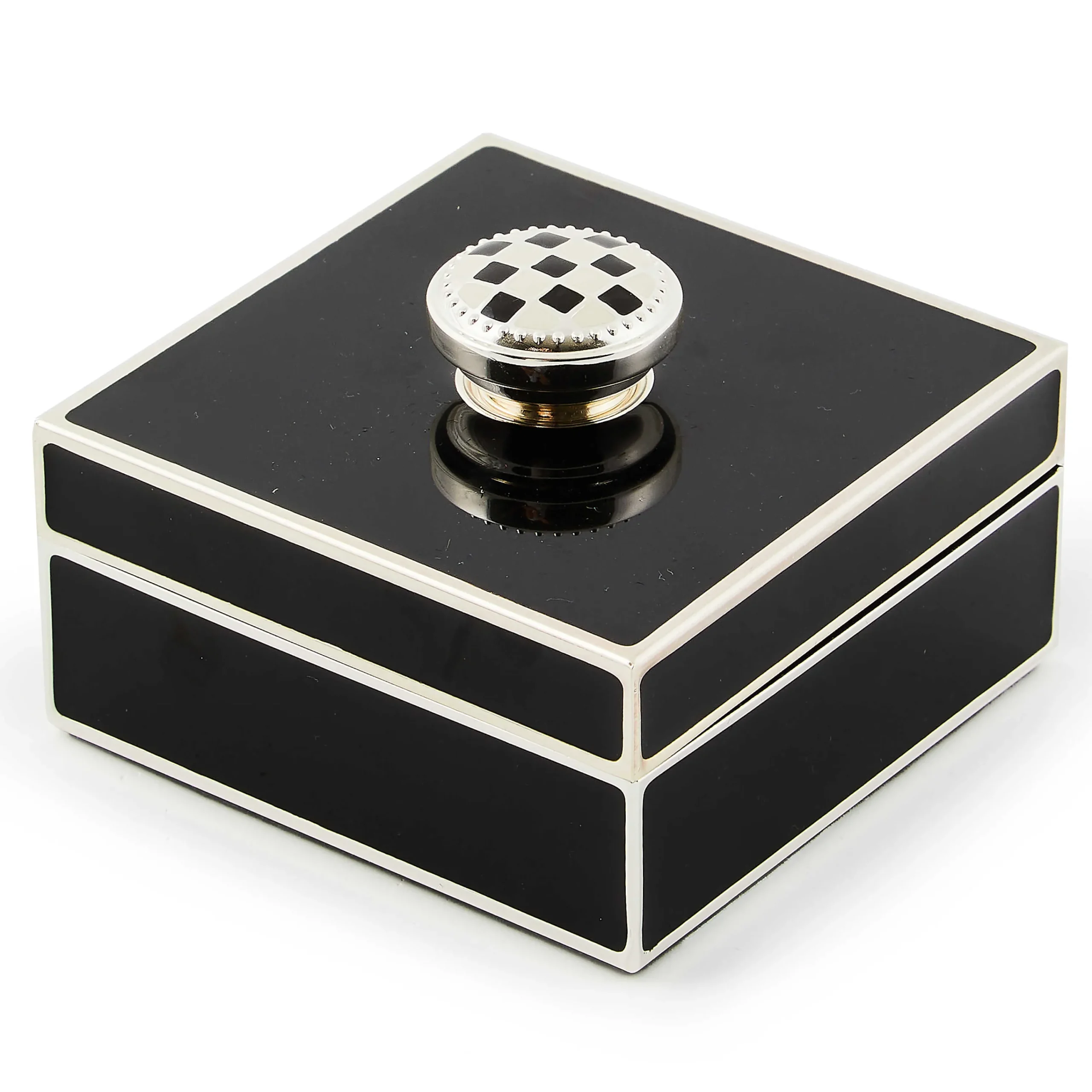 MacKenzie-Childs Room Accents<Black Silver Plated Trinket Box with Check Knob