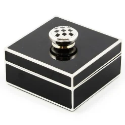 MacKenzie-Childs Room Accents<Black Silver Plated Trinket Box with Check Knob
