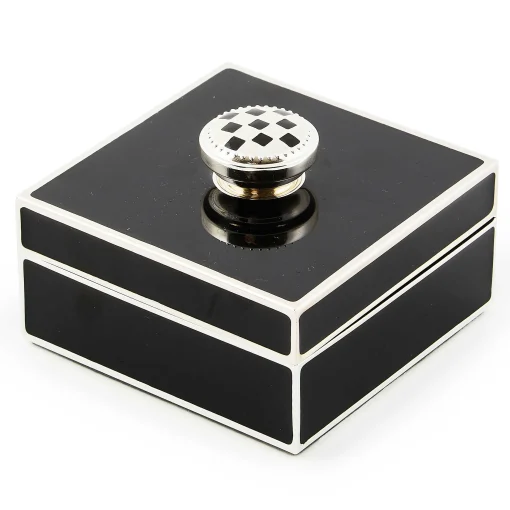MacKenzie-Childs Room Accents<Black Silver Plated Trinket Box with Check Knob