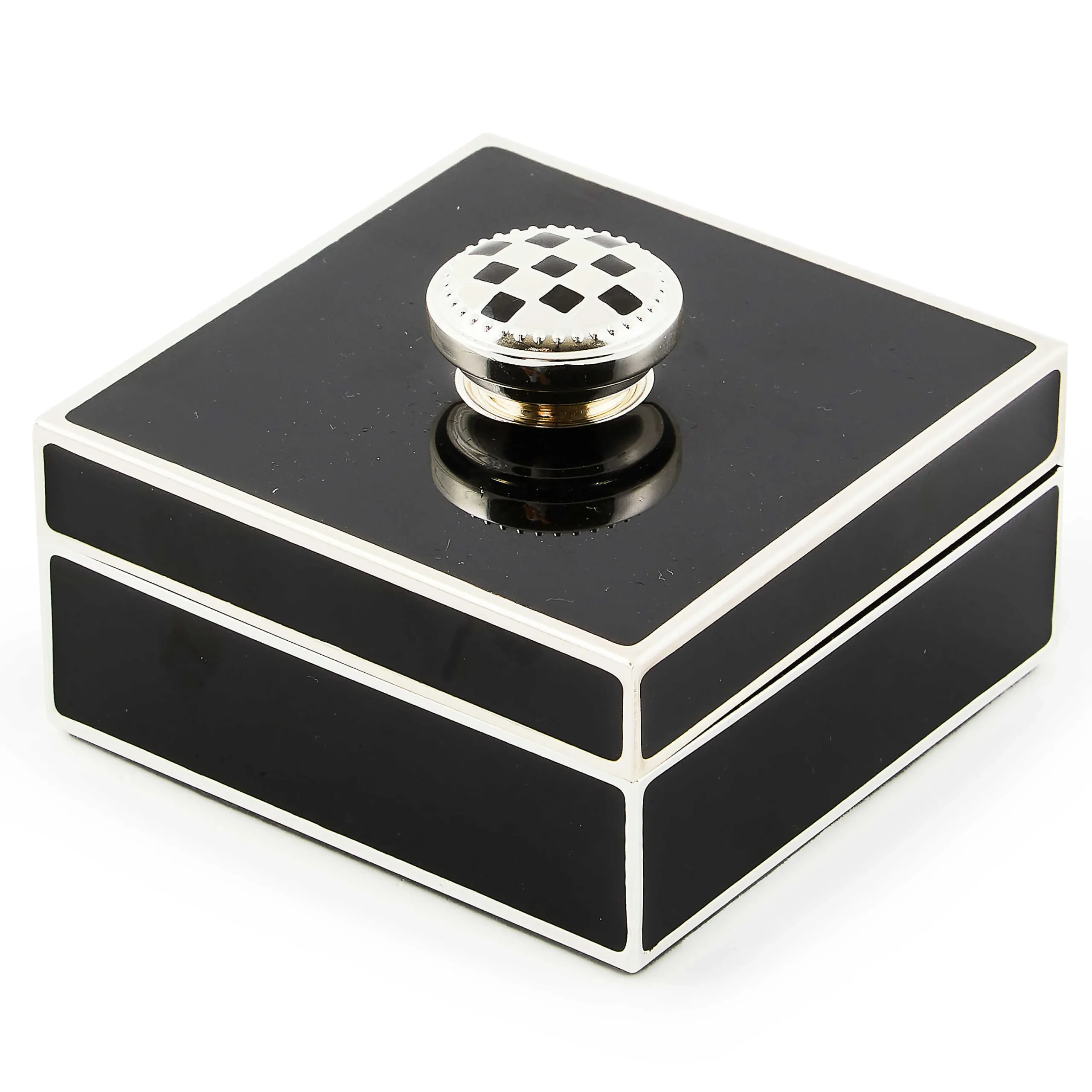MacKenzie-Childs Room Accents<Black Silver Plated Trinket Box with Check Knob