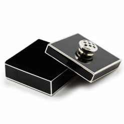 MacKenzie-Childs Room Accents<Black Silver Plated Trinket Box with Check Knob