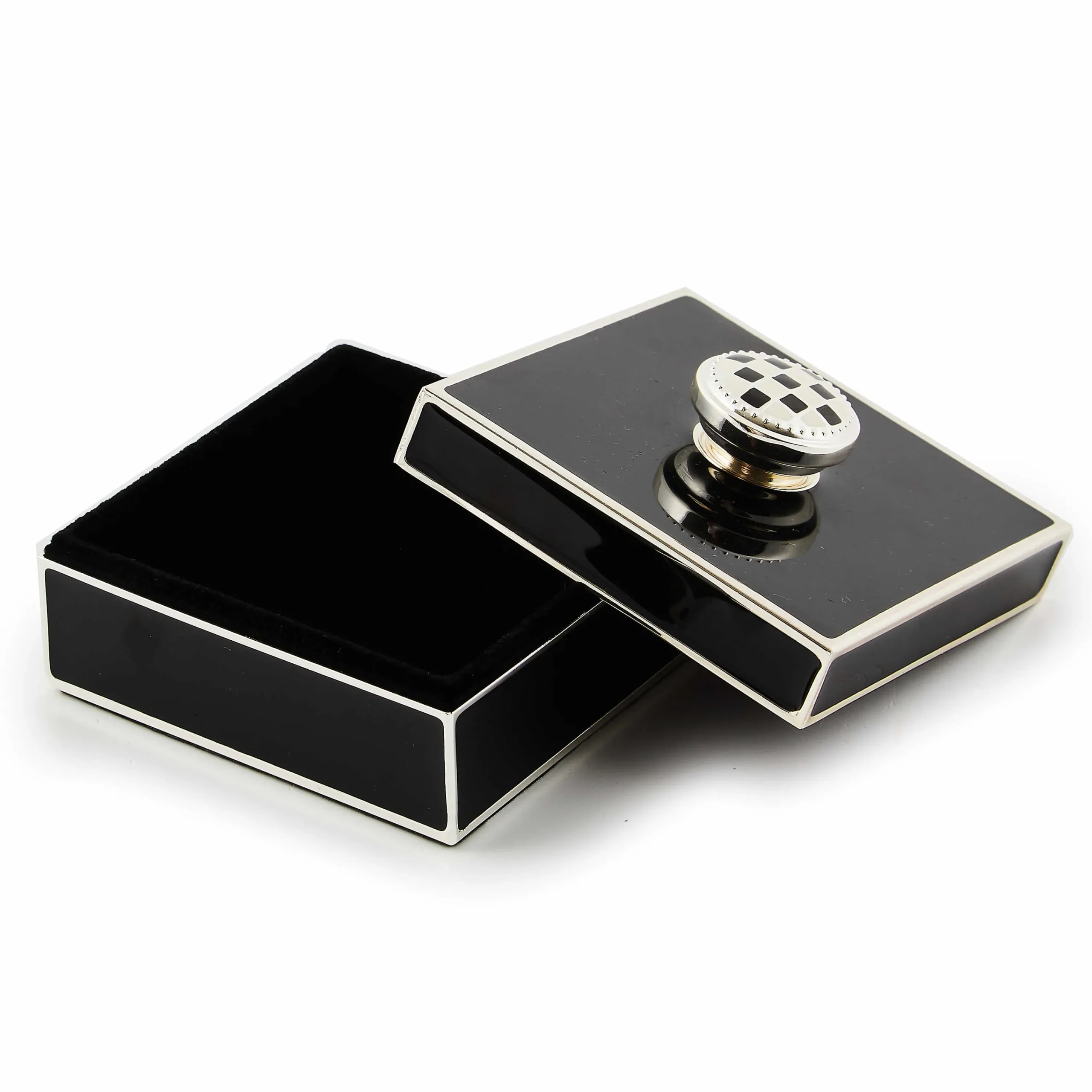 MacKenzie-Childs Room Accents<Black Silver Plated Trinket Box with Check Knob