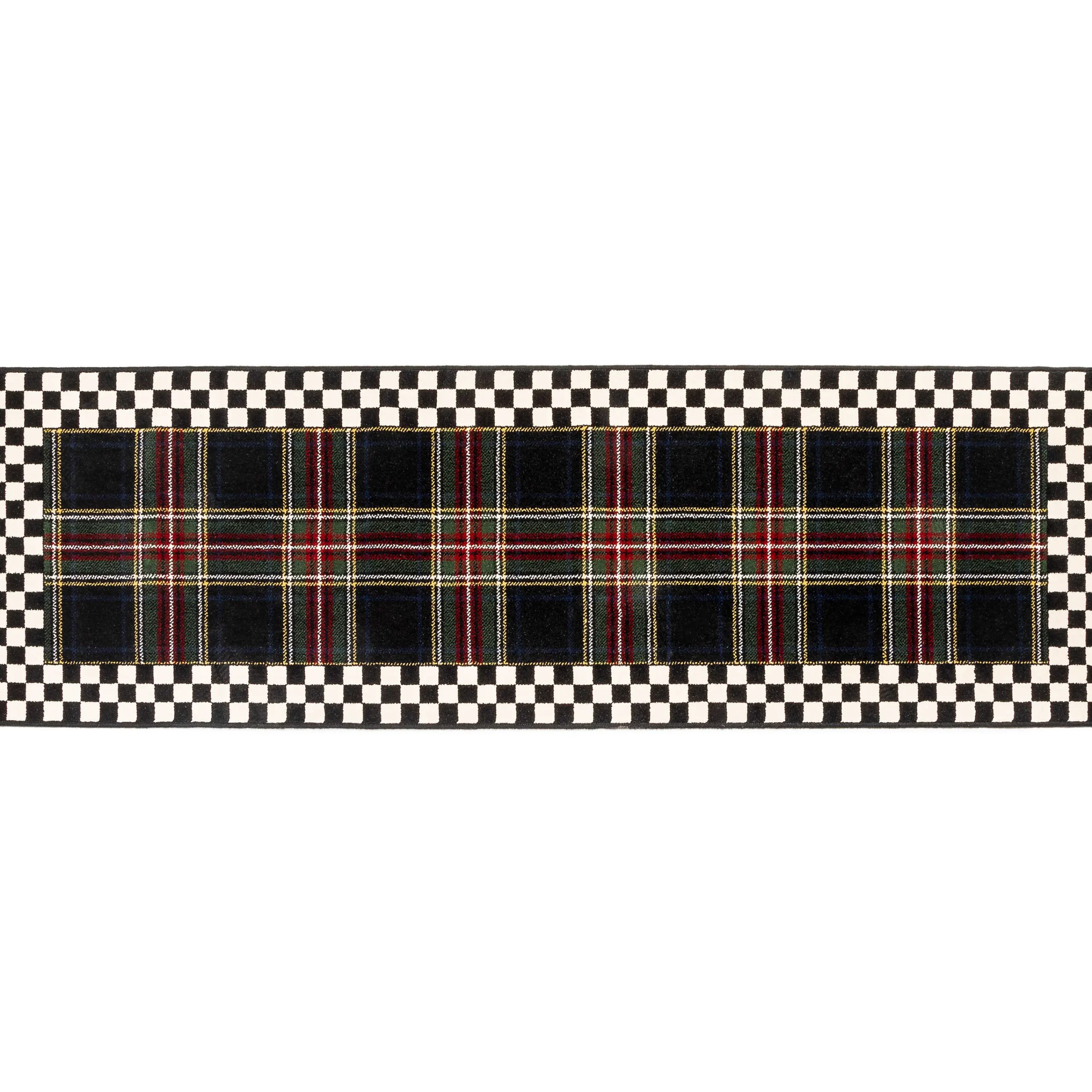 MacKenzie-Childs Holiday|Rugs<Black Stewart Tartan Rug - 2'6 x 8' Runner
