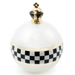MacKenzie-Childs Holiday<Black  White Crown Jumbo Glass Ball Ornament