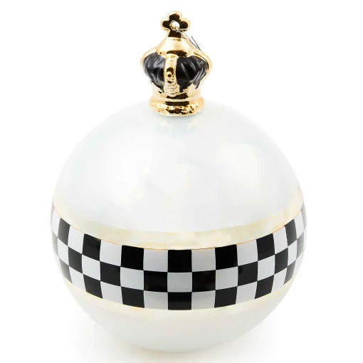 MacKenzie-Childs Holiday<Black  White Crown Jumbo Glass Ball Ornament