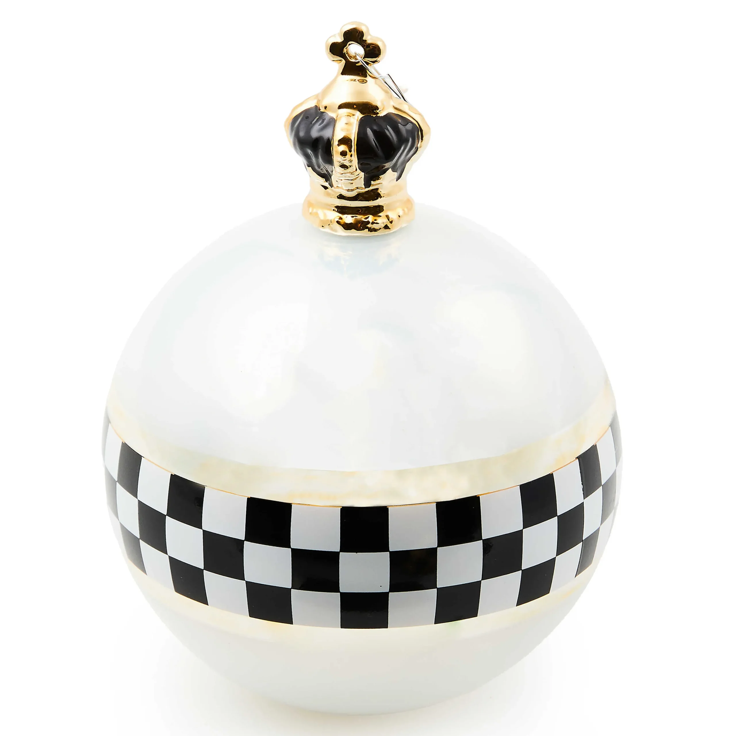 MacKenzie-Childs Holiday<Black  White Crown Jumbo Glass Ball Ornament