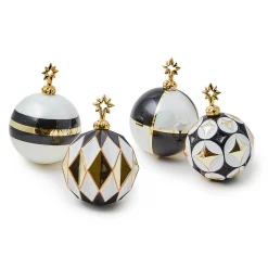 MacKenzie-Childs Holiday<Black  White Star Glass Ball Ornaments, Set of 4