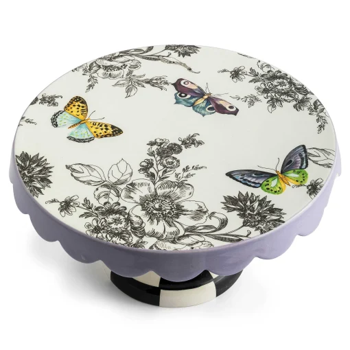 MacKenzie-Childs Spring|Serveware<Butterfly Toile Small Pedestal Platter