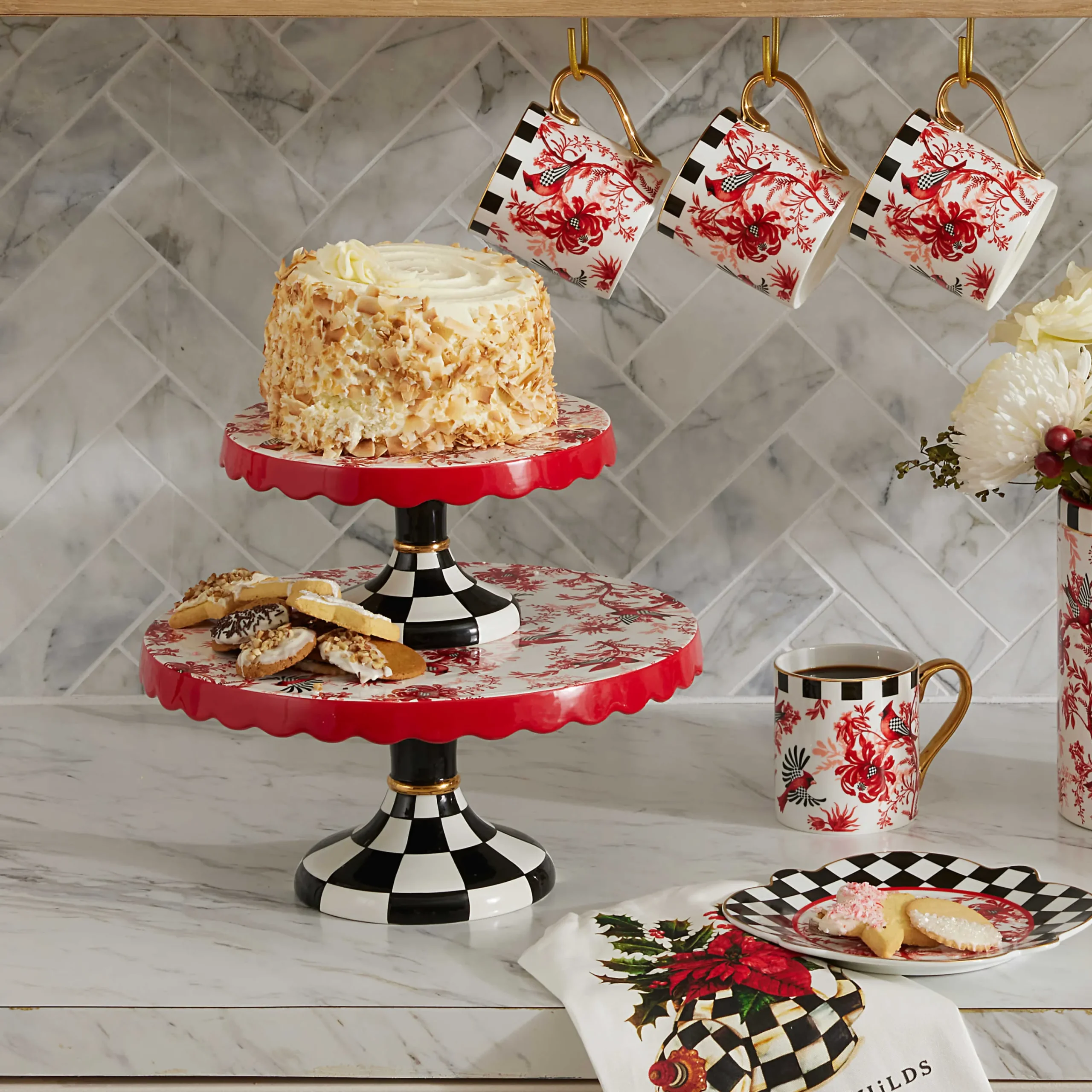 MacKenzie-Childs Serveware<Cardinal Toile Large Pedestal Platter