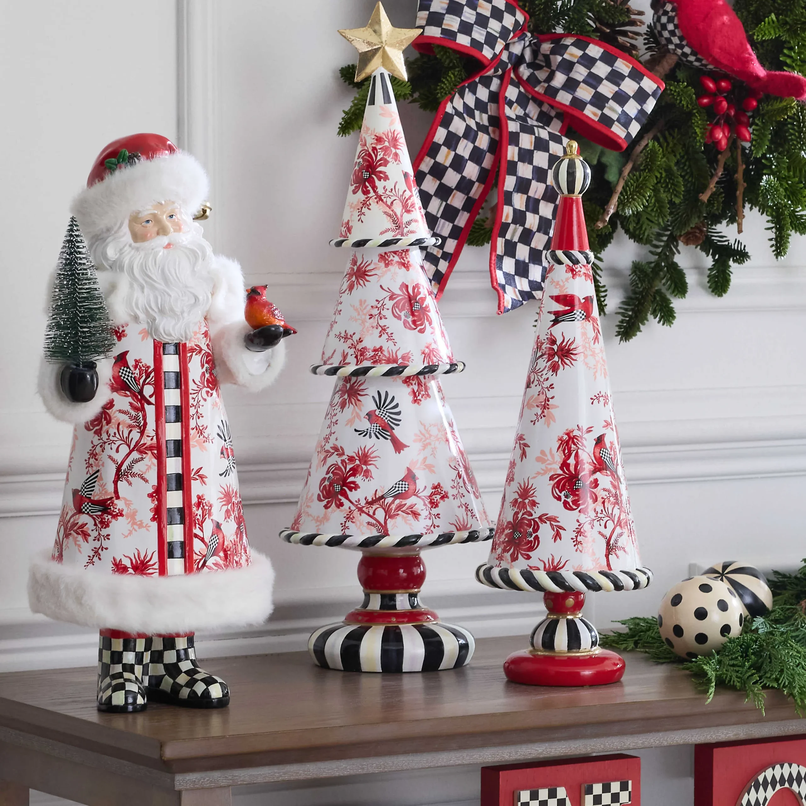 MacKenzie-Childs Holiday|Room Accents<Cardinal Toile Santa with Cardinal