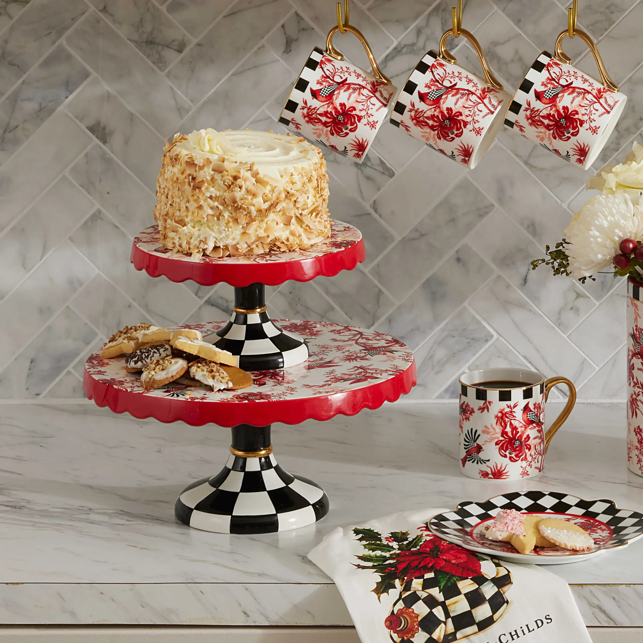 MacKenzie-Childs Serveware<Cardinal Toile Small Pedestal Platter