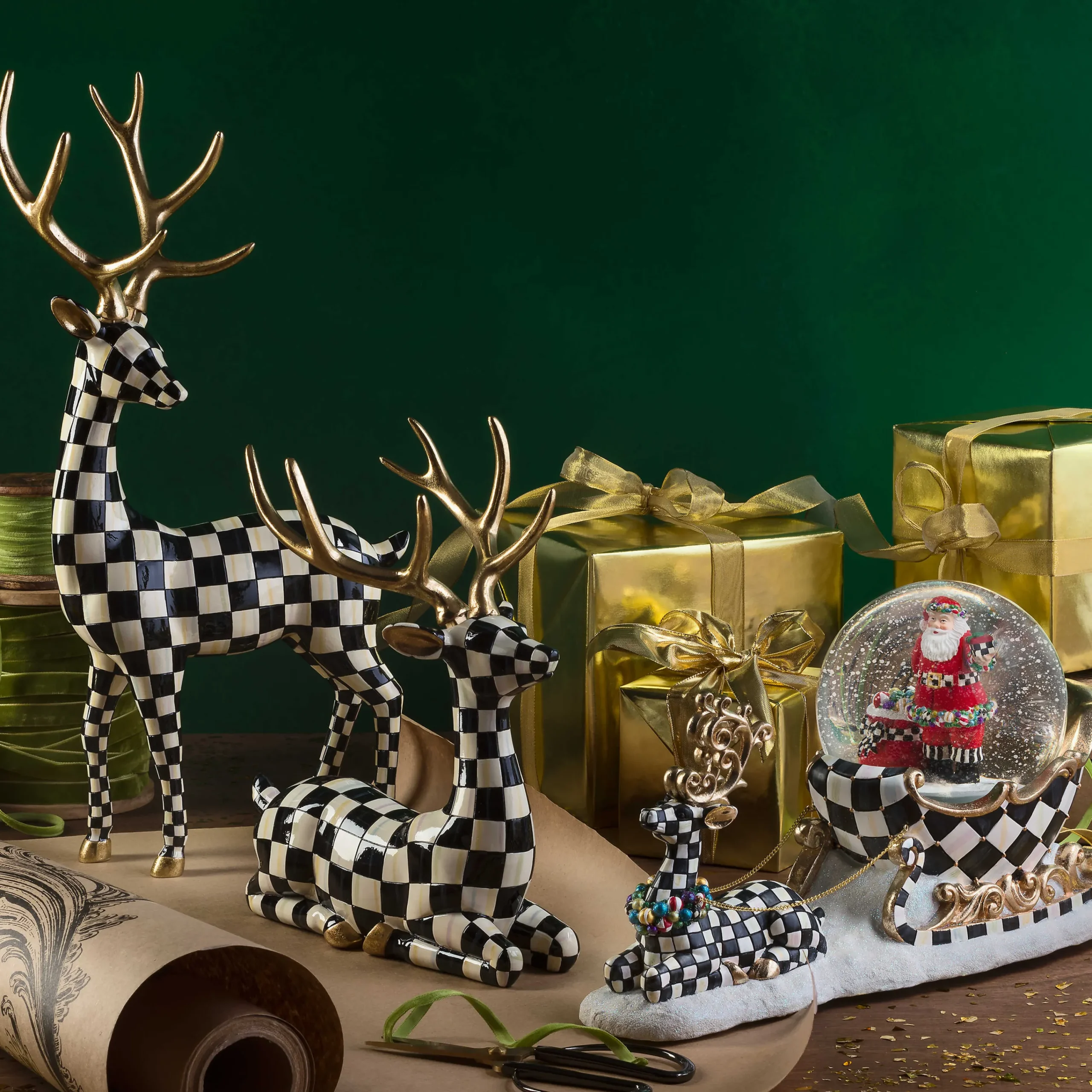MacKenzie-Childs Holiday|Room Accents<Checkmate Sitting Deer