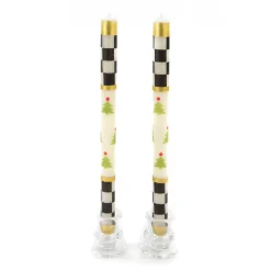 MacKenzie-Childs Holiday|Candles & Fragrances<Christmas Tree Dinner Candles - Check Bands - Set of 2