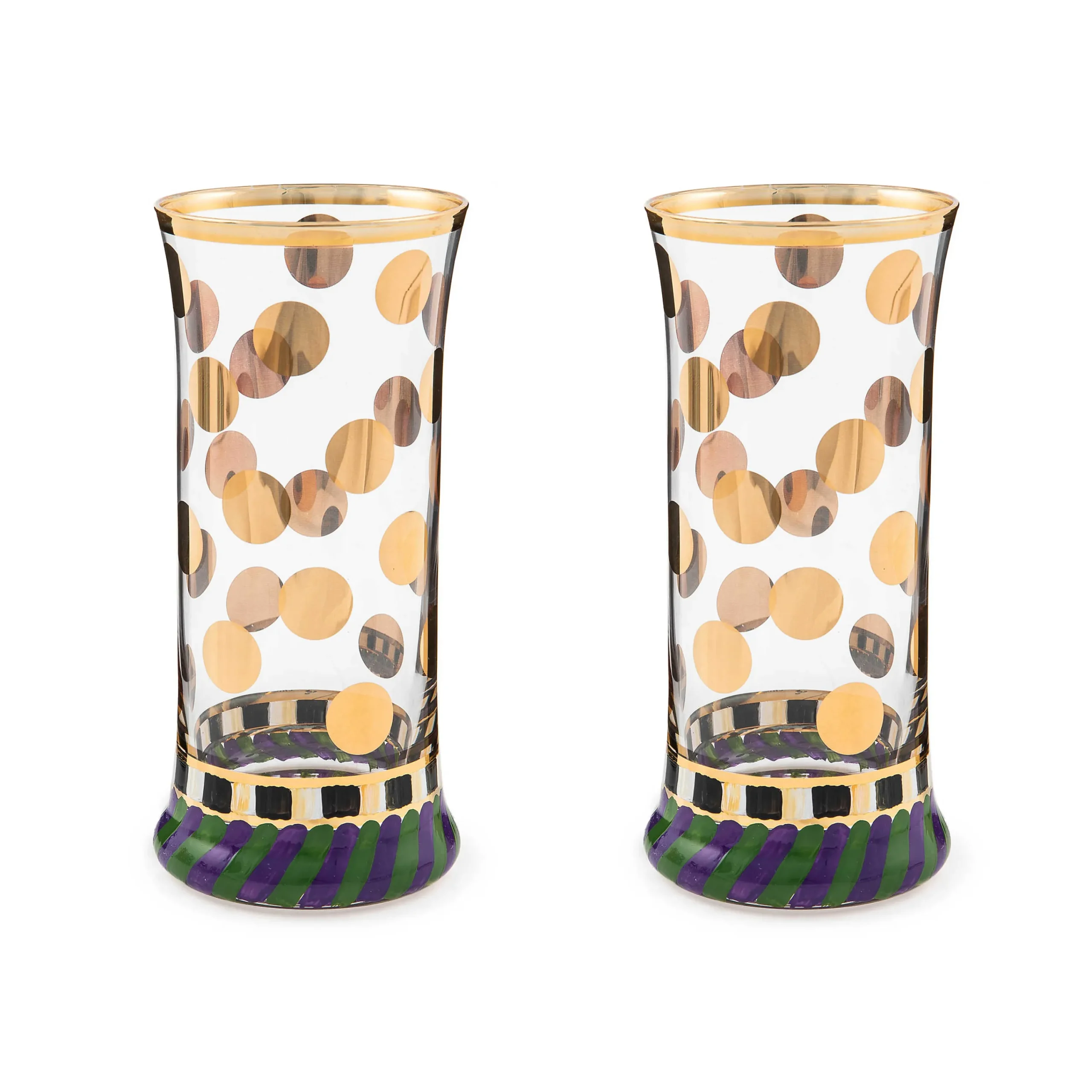 MacKenzie-Childs Holiday|Drinkware<Cirque Purple  Green Highball Glass, Set of 2