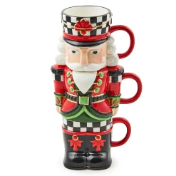 MacKenzie-Childs Drinkware<Classic Courtly Nutcracker Stacking Mugs, Set of 3