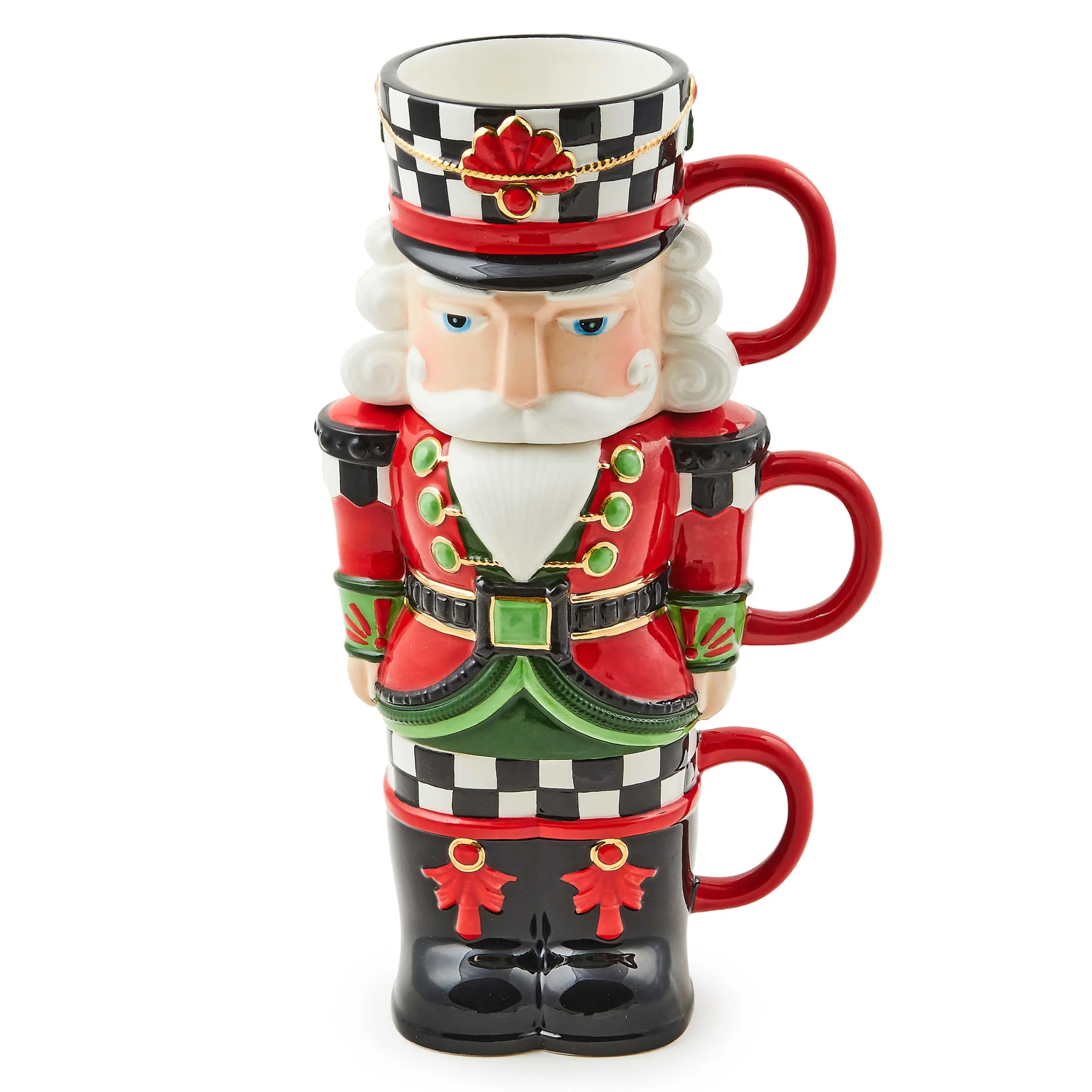 MacKenzie-Childs Drinkware<Classic Courtly Nutcracker Stacking Mugs, Set of 3