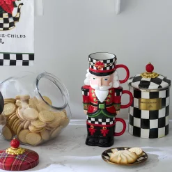MacKenzie-Childs Drinkware<Classic Courtly Nutcracker Stacking Mugs, Set of 3