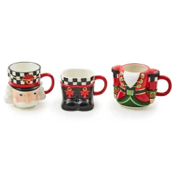 MacKenzie-Childs Drinkware<Classic Courtly Nutcracker Stacking Mugs, Set of 3