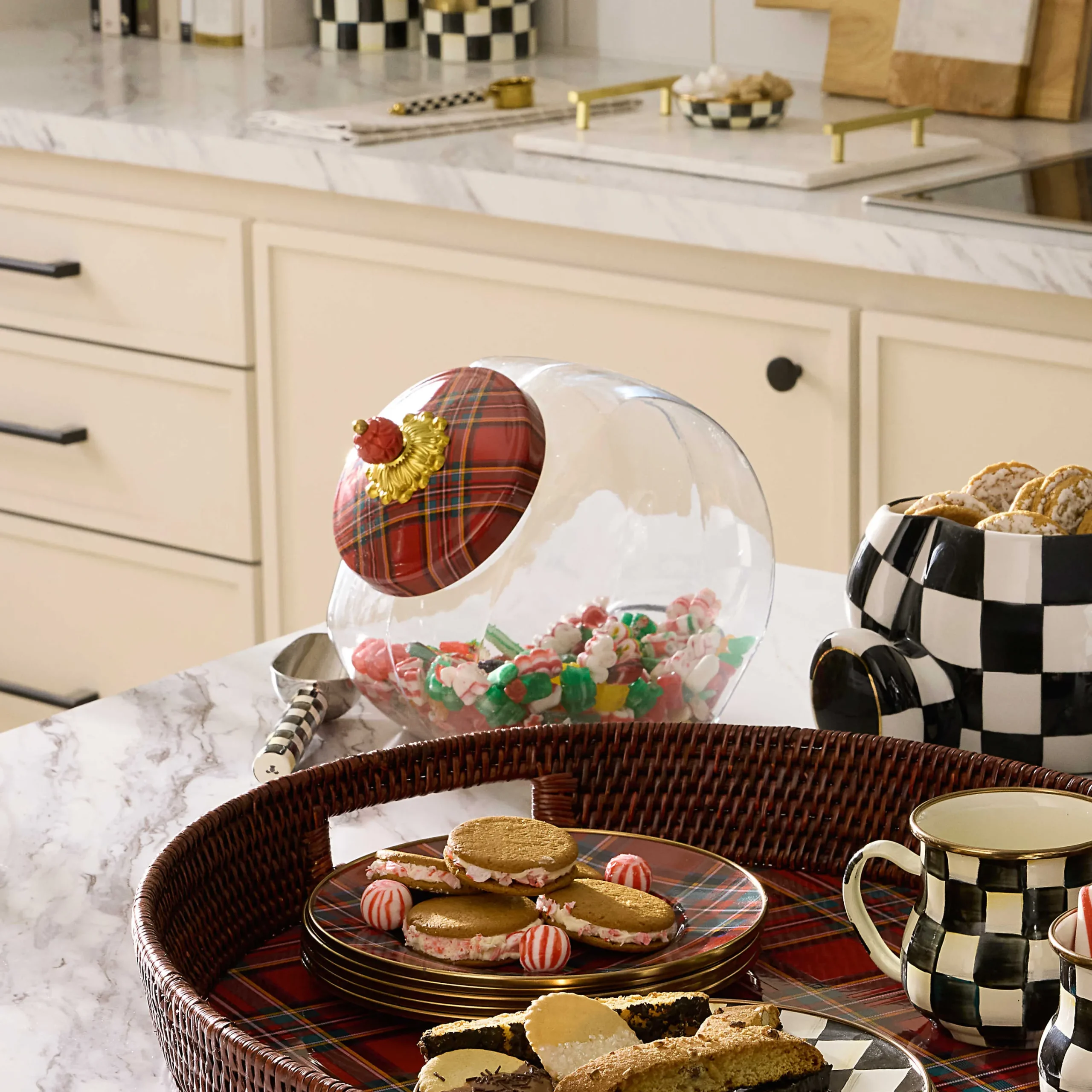 MacKenzie-Childs Kitchen Storage & Organization<Cookie Jar with Red Tartan Lid