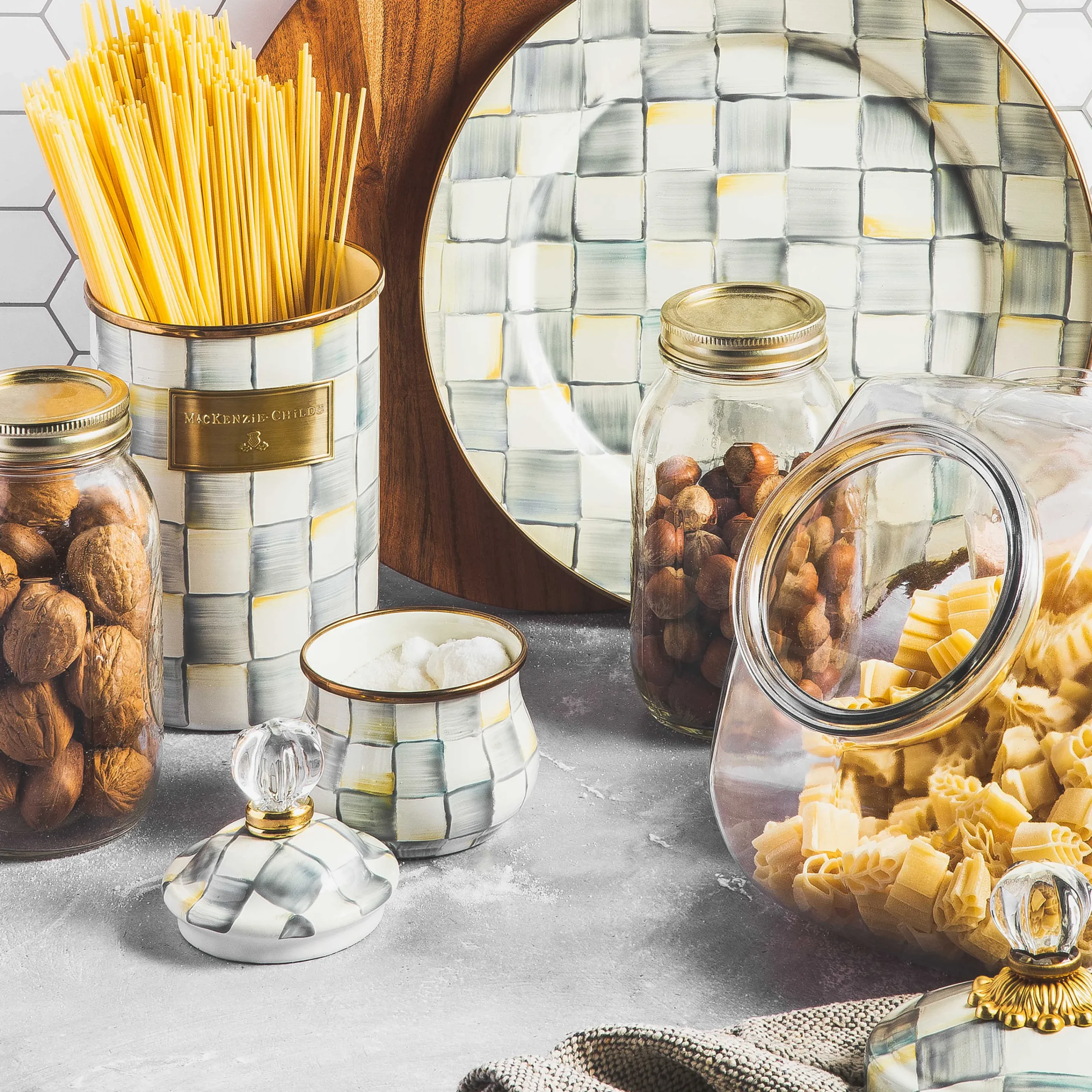 MacKenzie-Childs Kitchen Storage & Organization<Cookie Jar with Sterling Check Lid