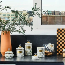 MacKenzie-Childs Kitchen Storage & Organization<Cookie Jar with Sterling Check Lid