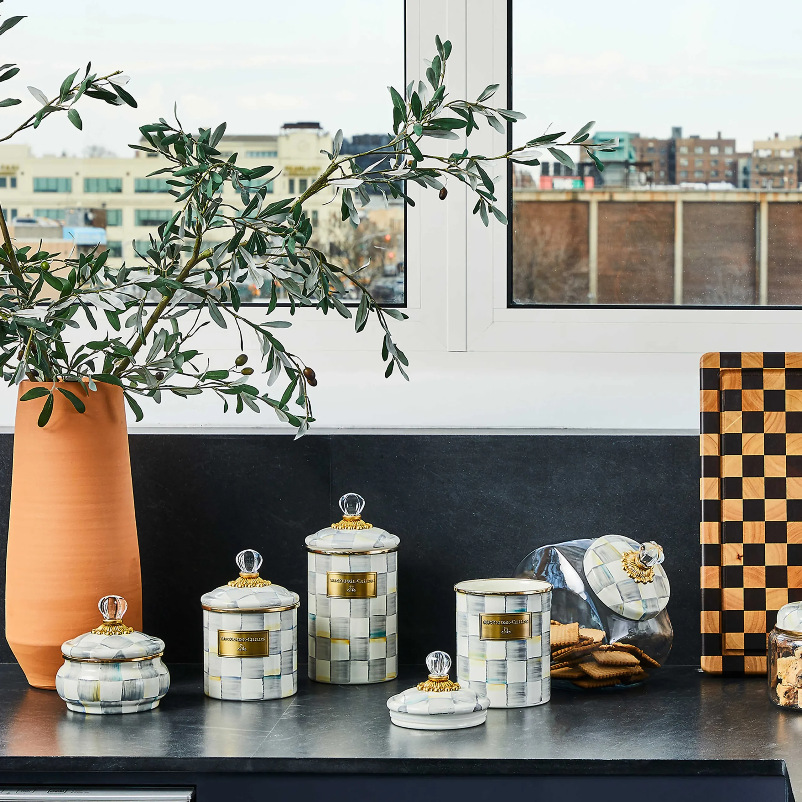 MacKenzie-Childs Kitchen Storage & Organization<Cookie Jar with Sterling Check Lid