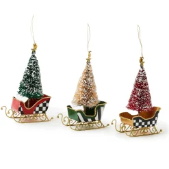 MacKenzie-Childs Holiday<Courtly Bottle Brush Tin Sleigh Ornaments, Set of 3