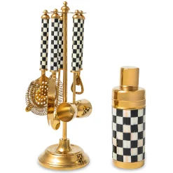 MacKenzie-Childs Holiday|Drinkware<Courtly Check 3260 Gold Edition Bar Set