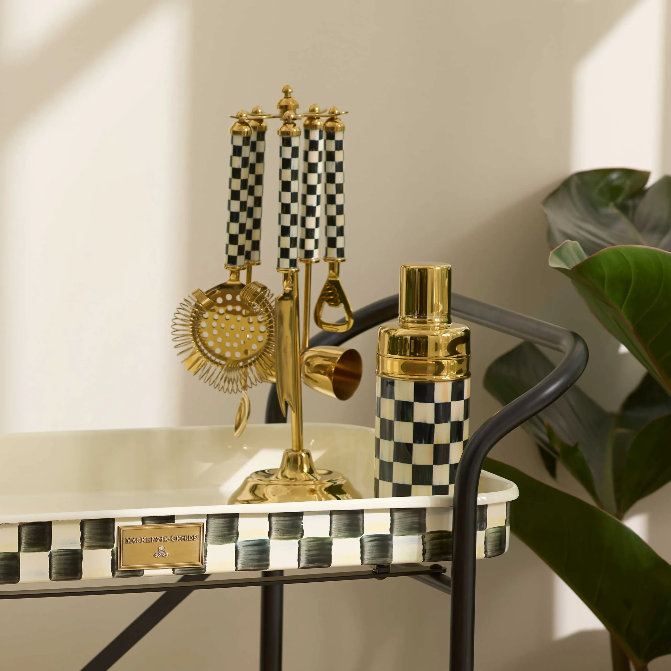 MacKenzie-Childs Holiday|Drinkware<Courtly Check 3260 Gold Edition Bar Set