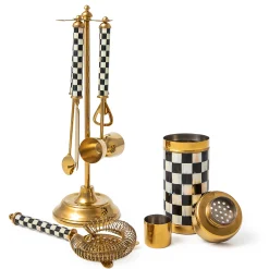 MacKenzie-Childs Holiday|Drinkware<Courtly Check 3260 Gold Edition Bar Set