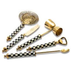 MacKenzie-Childs Holiday|Drinkware<Courtly Check 3260 Gold Edition Bar Set