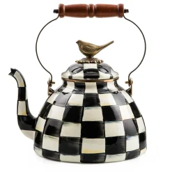 MacKenzie-Childs Cookware & Bakeware|Tea Kettles<Courtly Check 3 Quart Tea Kettle with Bird