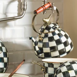 MacKenzie-Childs Cookware & Bakeware|Tea Kettles<Courtly Check 3 Quart Tea Kettle with Bird