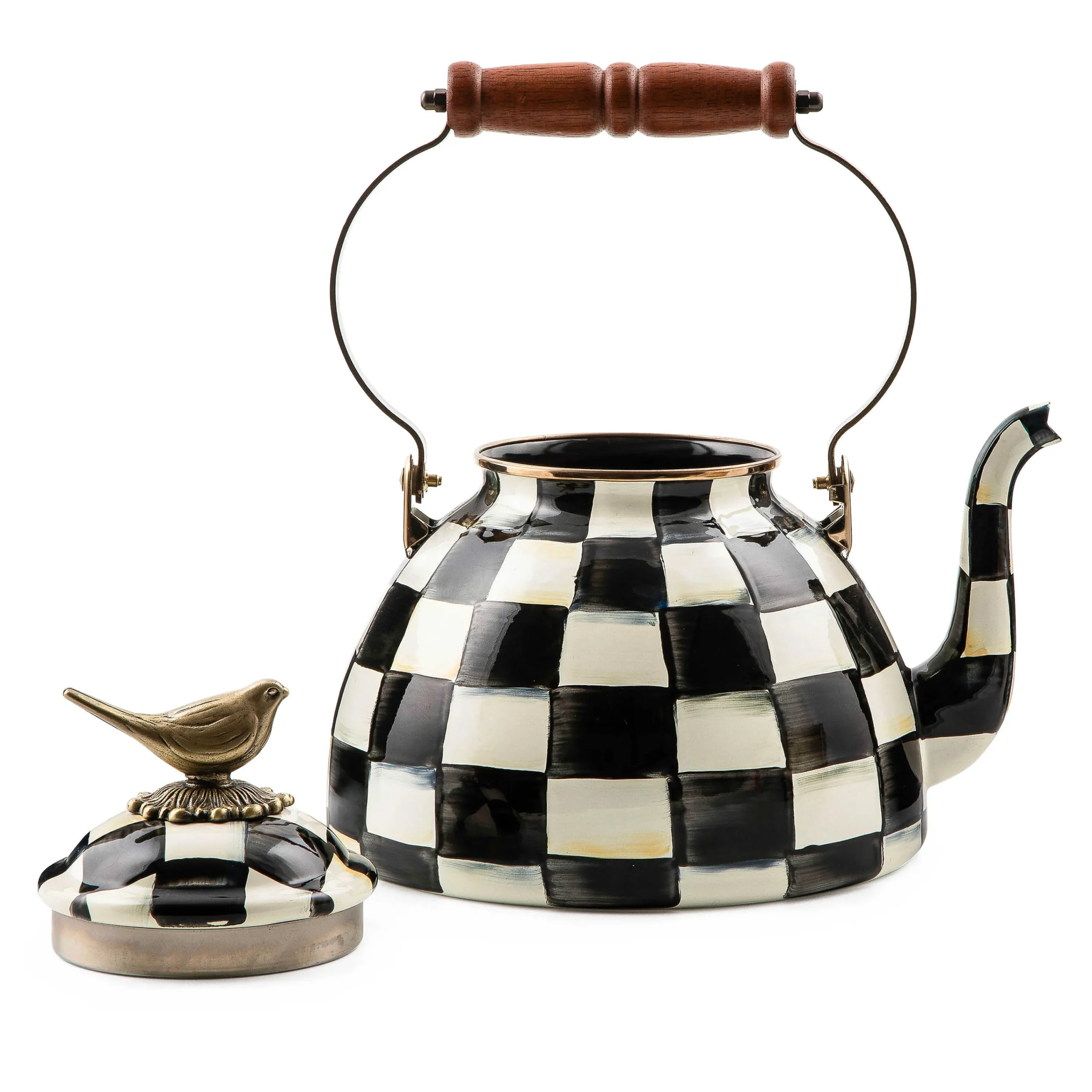 MacKenzie-Childs Cookware & Bakeware|Tea Kettles<Courtly Check 3 Quart Tea Kettle with Bird