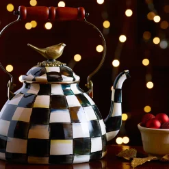 MacKenzie-Childs Cookware & Bakeware|Tea Kettles<Courtly Check 3 Quart Tea Kettle with Bird